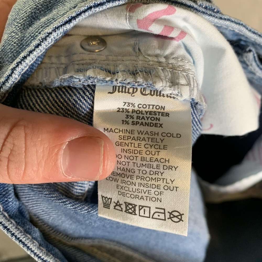 Juicy Couture Lunita Wide Leg Jeans Juniors 7/28 Blue Wash High Rise Rhinestone - Picture 13 of 16